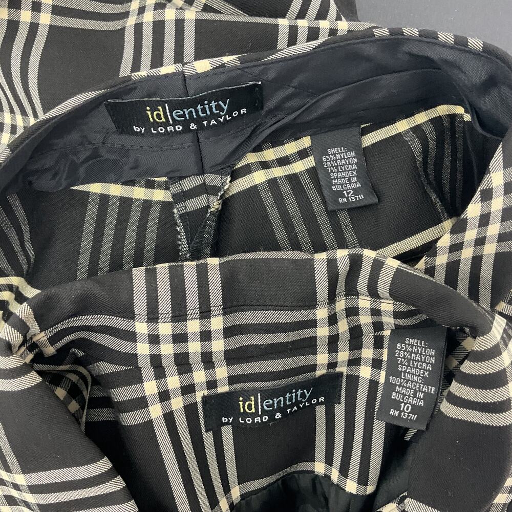 Identity Lord & Taylor Vintage Black & Cream Plaid Coat & Pants Set Womens 10 - Picture 3 of 4